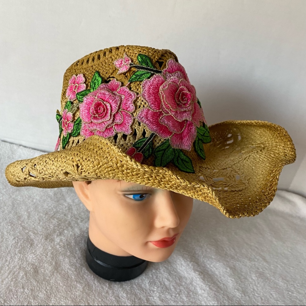 Cowgirl Hat Custom Pink Rose Western Pretty Floral Hat/ Fancy/ Summer/ Fun